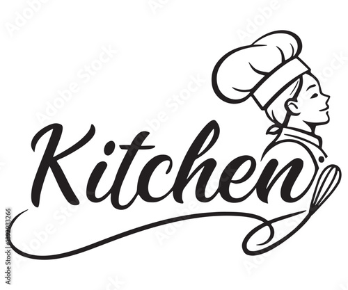 Kitchen Logo Design – Elegant Chef Silhouette & Culinary Typography Art .