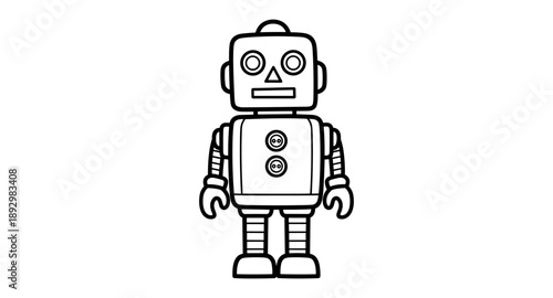 Retro tin toy robot illustration with a classic design and simple outline