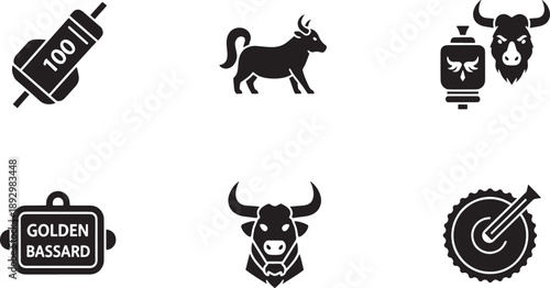 Black and white sketched of bulls and awards with text