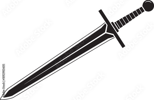 Black and white sketched sword with a round pommel and crossguard outline