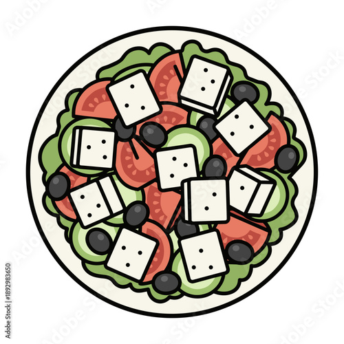 Greek salad with feta cheese olives and vegetables isolated on white background concept of mediterranean cuisine