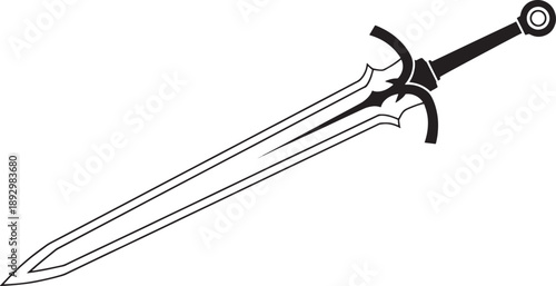 Black and White Sketched Sword with Detailed Handle and Blade