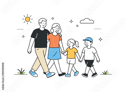 Outdoor Leisure Scene. People spending time outdoors. A simple scene of friends or family walking together, sitting on a bench, or having a picnic, showing