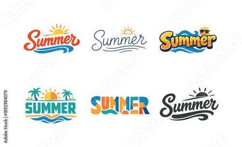 Summer Badge Collection. Summer Badge Set. Set lettering. harmonious lettering variations of the same emblematic concept, each with different