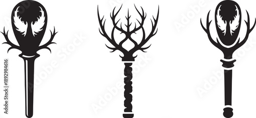 Three black and white whisk with different antler on handles kitchen tool whisk black and white