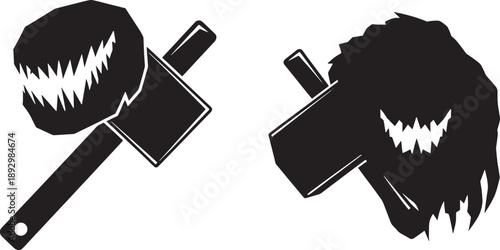 Two Black Sketched Whisk Brushes with Sharp Teeth on White Background whisking cooking