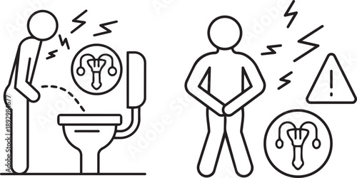 Urinary Urgency & Pain: An illustration depicts the physical manifestation of discomfort, urgency, and the imperative need to relieve oneself, capturing the essence of urinary distress