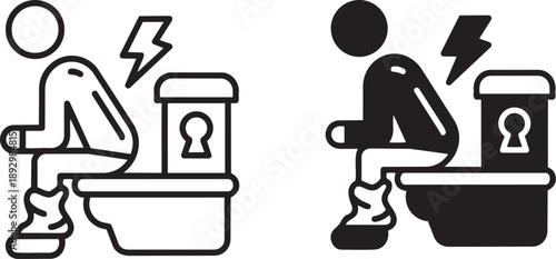 Toilet Trouble: Symbolic depiction of discomfort, depicting a person experiencing digestive distress while seated on a toilet. Focuses on universal experience.