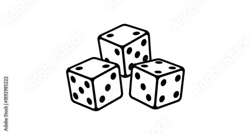 Three white dice with black dots arranged in a cluster on a white background