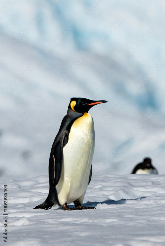 Fototapeta premium Emperor Penguin Standing on Antarctic Ice in Natural Habitat