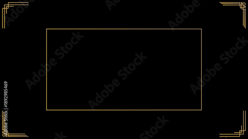 Photo of Luxury Art Deco Gold Frame and chinese corner border on Black Background