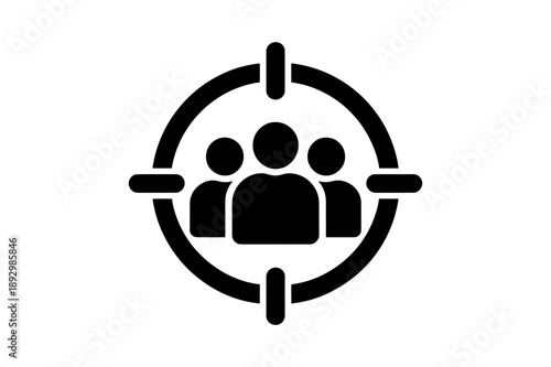 A minimalist vector graphic of three people in a target symbol