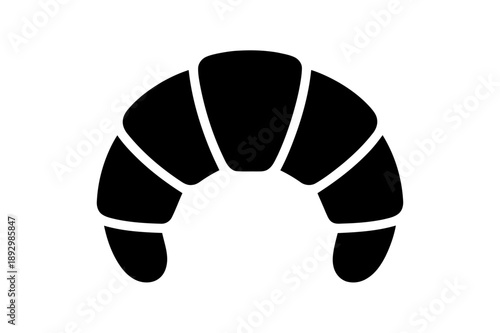 A minimalist black croissant icon on a white background