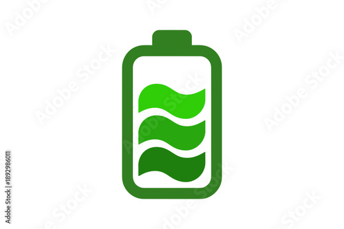 A green battery icon with wavy lines representing energy and power