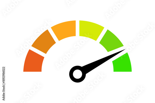 A modern speedometer gauge icon with a colorful gradient and a sleek design