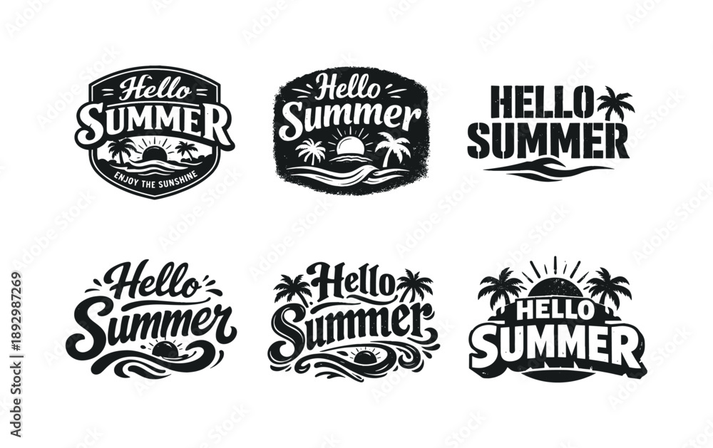 Obraz premium Six Seasonal Lettering Styles. Seasonal emblem. Set lettering. harmonious lettering variations of the same emblematic concept, each with different artistic