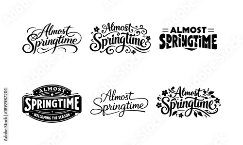 Spring Lettering Harmony. Almost springtime. Set lettering. harmonious lettering variations of the same emblematic concept, each with different artistic