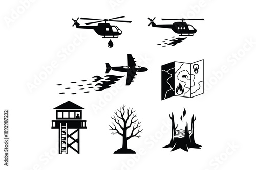 Wildfire Fighting: Aircraft, Watchtower, Burning Tree