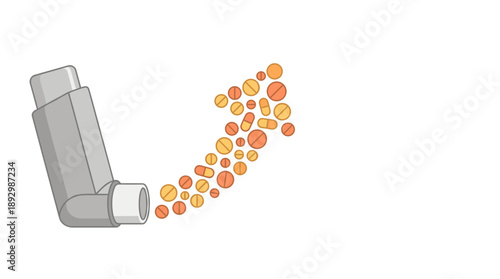 Inhaler releasing orange medication for asthma health care concept  