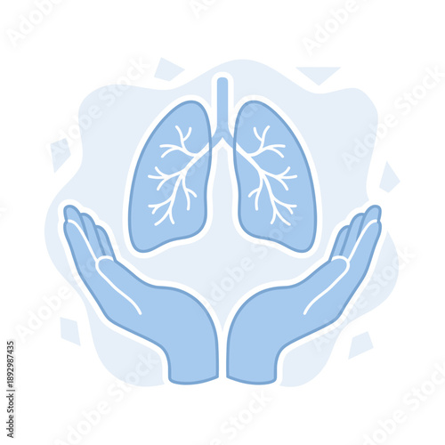 Human lungs protected by caring hands. Respiratory system health and disease prevention concept for medical website.