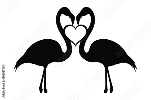 Two Flamingos Forming Heart Silhouette