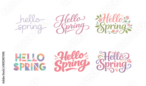 Spring Pastel Word Art. Light spring pastel word art. Set lettering. harmonious lettering variations of the same emblematic concept, each with different