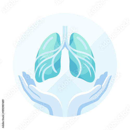 Hands supporting healthy lungs in a circular abstract design  