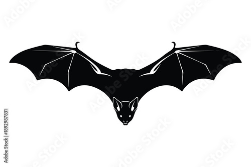 Black Bat Silhouette with Wings Spread Wide