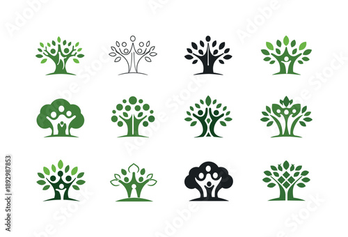 Family Icon Set. Family and parenting. Icon set. Set Logo of Family and parenting: family tree with human figures. harmonious logo variations of the same