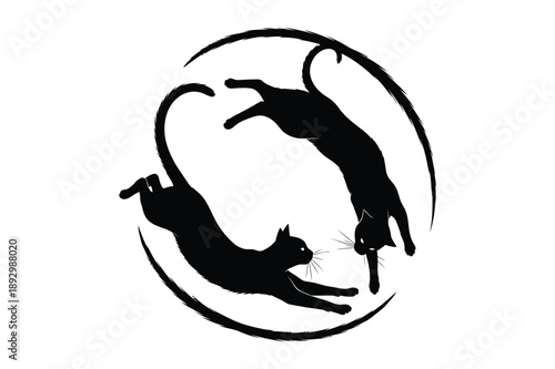 Two Black Cats in Circular Motion Silhouette