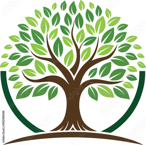 Tree and roots vector, tree with round shape