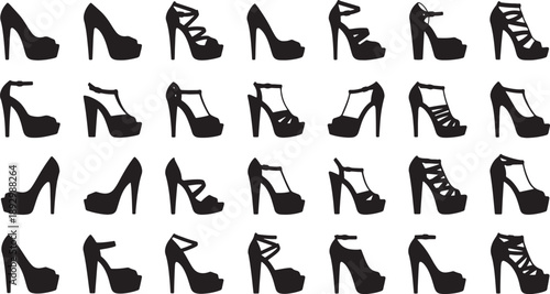 Black heel shoes on white background also transparent background heels black shoes silhouettes fashion