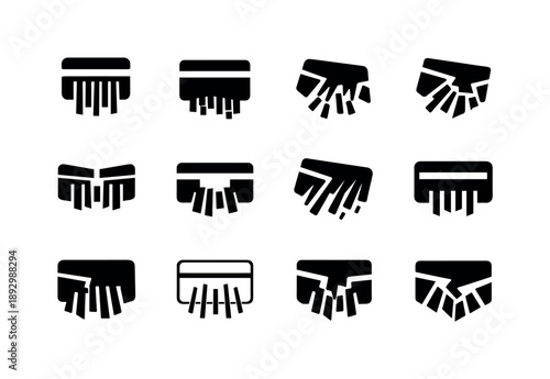Shredded Card Icons. shredded credit card. Icon set. Set Logo of shredded credit card: destroyed card symbol. harmonious logo variations of the same emblematic