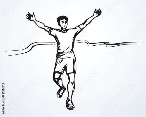 Vector drawing. An athlete runs to the finish line.