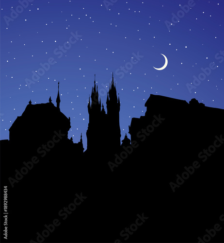 Old city street. Vector drawing