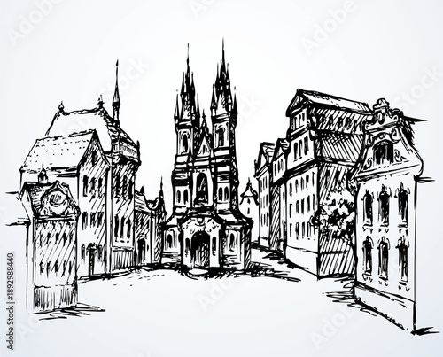 Old city street. Vector drawing