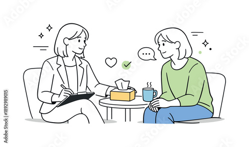 Therapist's Calm Presence. Counseling moment. A therapist offering presence and reassurance during a calm discussion. Emotional clarity and supportive dialogue