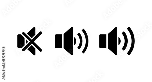 Volume control icons: mute, low, and high sound levels on a white background