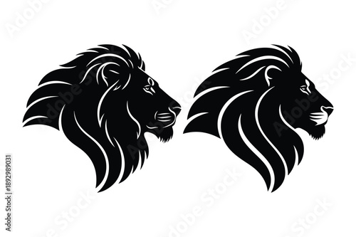 Two Lion Head Silhouettes Facing Left