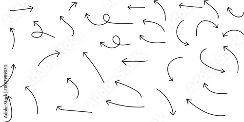 Collection of hand drawn arrows in various directions and styles