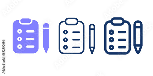 Notepad with pencil solid and line vector icon. Bullet list icon.  