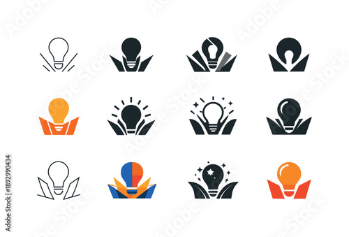 Innovative Logo Variations. Trends and innovations. Icon set. Set Logo of trends and innovations: emerging idea spark. harmonious logo variations of the same