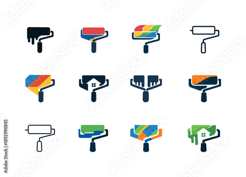 DIY Logo Variations. Home improvement and DIY projects. Icon set. Set Logo of Home improvement and DIY projects: paint roller. harmonious logo variations of