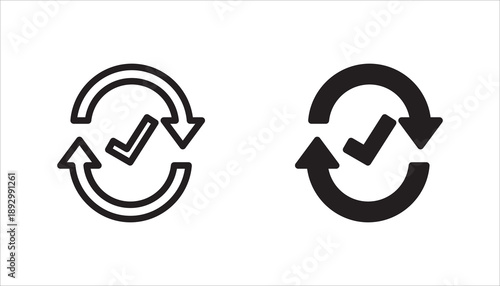 Checking process linear icon set. Successfully checked. Check mark with circle arrows. vector illustration on white background
