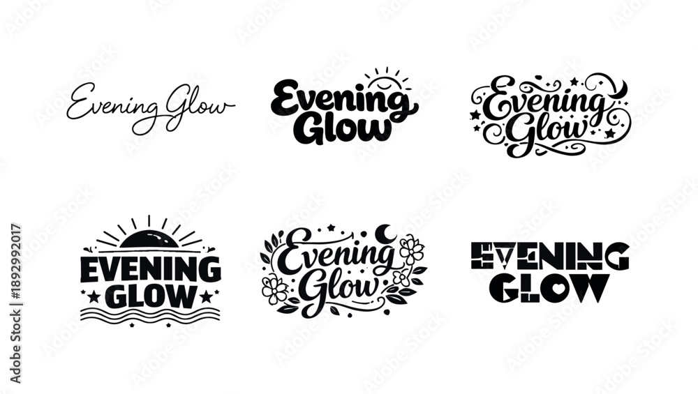 Obraz premium Harmonious Lettering Variations. Evening glow lettering. Set lettering. harmonious lettering variations of the same emblematic concept, each with different