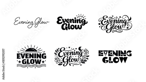 Harmonious Lettering Variations. Evening glow lettering. Set lettering. harmonious lettering variations of the same emblematic concept, each with different