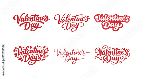Valentine Lettering Variations. Red Valentine Lettering. Set lettering. harmonious lettering variations of the same emblematic concept, each with different