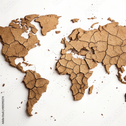 Cracked Earth World Map Texture Representing Climate Change and Drought
