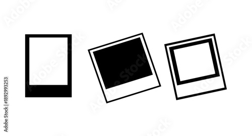 Three instant photo frames in different styles and orientations on a white background