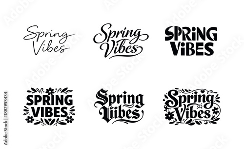 Spring Lettering Styles. Editorial Spring Vibes. Set lettering. harmonious lettering variations of the same emblematic concept, each with different artistic